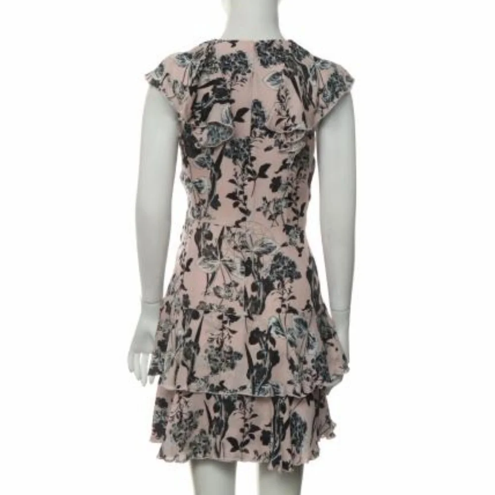 Parker 100% Silk Floral Mini Dress V-Neck Ruffle Wedding Guest Cocktail